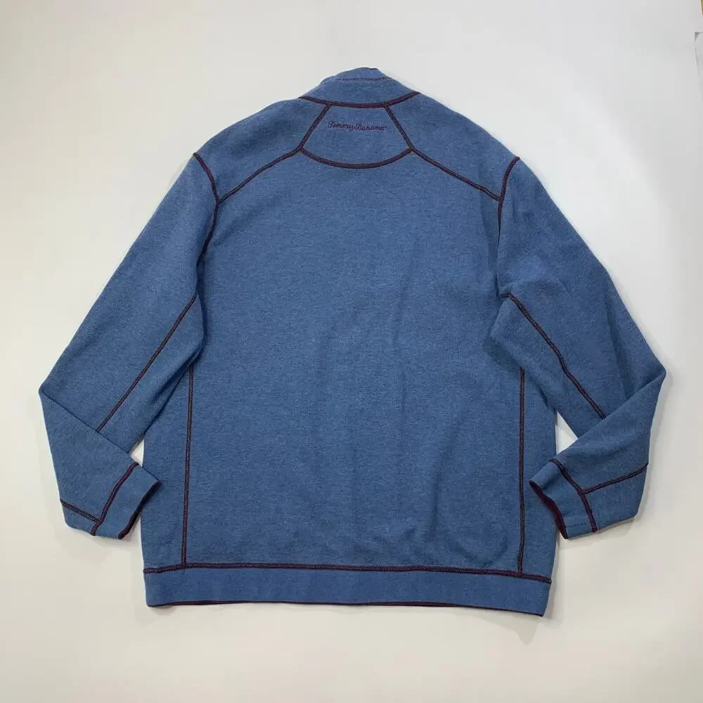 Tommy Bahama Sweater Mens XL Purple Blue Reversible Half Zip Knit Pullover